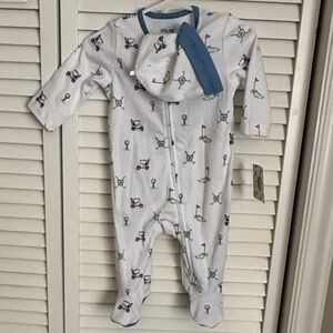 NWT Little Me White and Blue Golf Print Footie